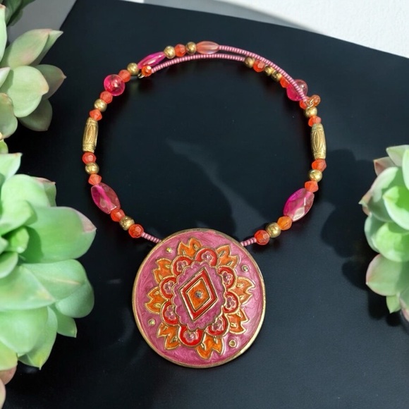 Colorful Bohemian Choker Necklace and Earring Set - Picture 4 of 8